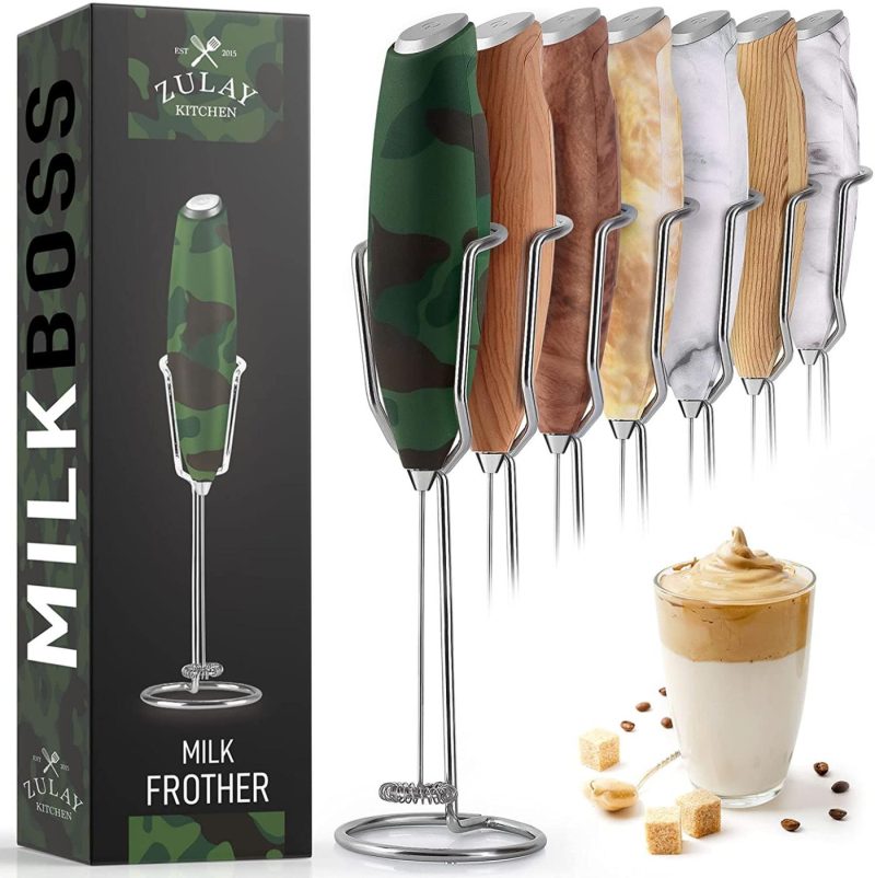 Kitchen & Dining |  Zulay Milk Frother Handheld Foam Maker With Upgraded Holster Stand – Powerful Coffee Frother Electric Handheld Mixer – Battery Operated Frother For Coffee With Stainless Steel Electric Whisk (Marble) Coffee, Tea & Espresso Appliances Coffee, Tea & Espresso Appliances