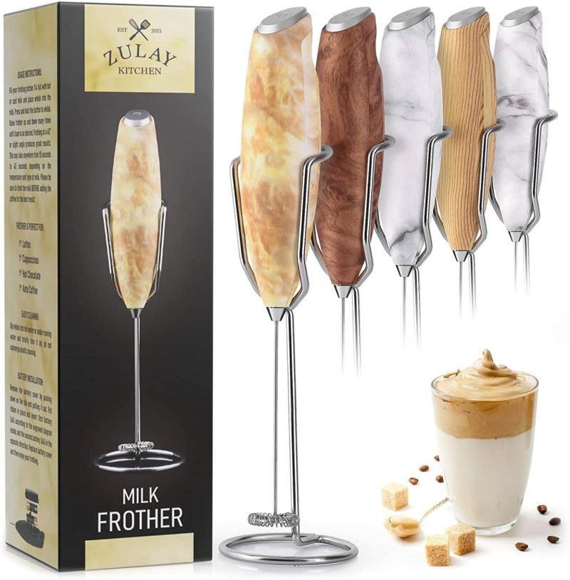 Kitchen & Dining |  Zulay Milk Frother Handheld Foam Maker With Upgraded Holster Stand – Powerful Coffee Frother Electric Handheld Mixer – Battery Operated Frother For Coffee With Stainless Steel Electric Whisk (Marble) Coffee, Tea & Espresso Appliances Coffee, Tea & Espresso Appliances