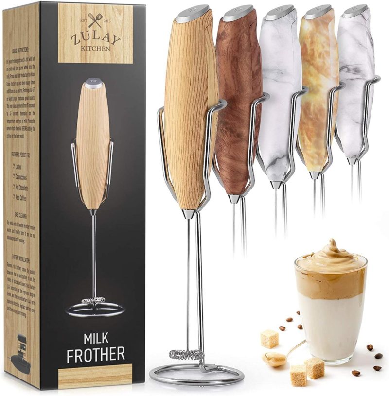 Kitchen & Dining |  Zulay Milk Frother Handheld Foam Maker With Upgraded Holster Stand – Powerful Coffee Frother Electric Handheld Mixer – Battery Operated Frother For Coffee With Stainless Steel Electric Whisk (Marble) Coffee, Tea & Espresso Appliances Coffee, Tea & Espresso Appliances