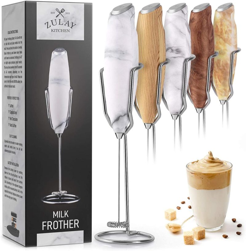 Kitchen & Dining |  Zulay Milk Frother Handheld Foam Maker With Upgraded Holster Stand – Powerful Coffee Frother Electric Handheld Mixer – Battery Operated Frother For Coffee With Stainless Steel Electric Whisk (Marble) Coffee, Tea & Espresso Appliances Coffee, Tea & Espresso Appliances