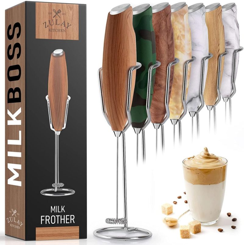 Kitchen & Dining |  Zulay Milk Frother Handheld Foam Maker With Upgraded Holster Stand – Powerful Coffee Frother Electric Handheld Mixer – Battery Operated Frother For Coffee With Stainless Steel Electric Whisk (Marble) Coffee, Tea & Espresso Appliances Coffee, Tea & Espresso Appliances