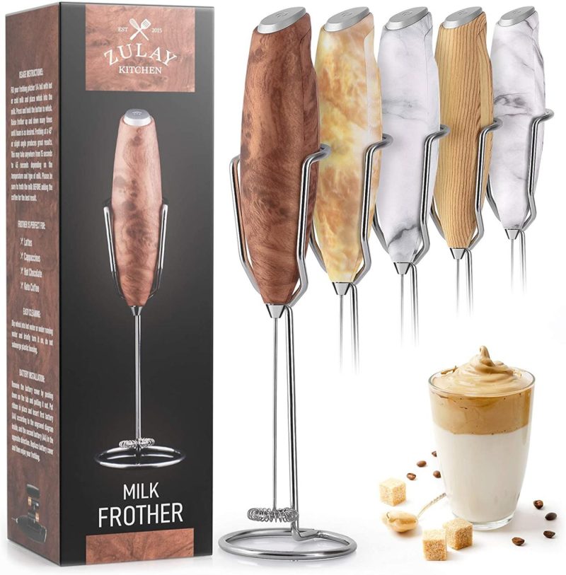 Kitchen & Dining |  Zulay Milk Frother Handheld Foam Maker With Upgraded Holster Stand – Powerful Coffee Frother Electric Handheld Mixer – Battery Operated Frother For Coffee With Stainless Steel Electric Whisk (Marble) Coffee, Tea & Espresso Appliances Coffee, Tea & Espresso Appliances