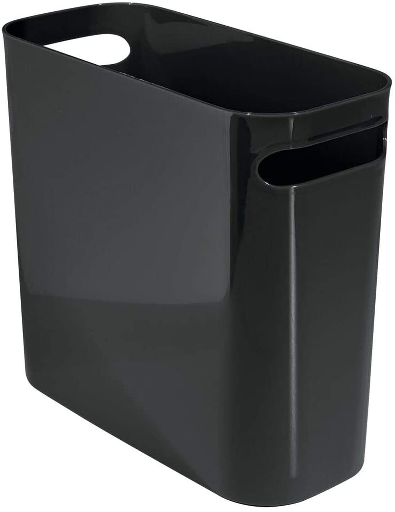 Kitchen & Dining |  Mdesign Slim Plastic Rectangular Small Trash Can Wastebasket, Garbage Container Bin With Handles For Bathroom, Kitchen, Home Office, Dorm, Kids Room – 10" High, Shatter-Resistant – Black Education & Crafts black