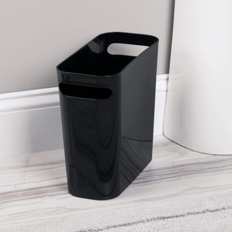 Kitchen & Dining |  Mdesign Slim Plastic Rectangular Small Trash Can Wastebasket, Garbage Container Bin With Handles For Bathroom, Kitchen, Home Office, Dorm, Kids Room – 10" High, Shatter-Resistant – Black Education & Crafts black