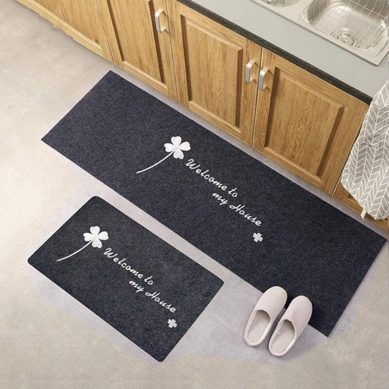 Kitchen & Table Linens |  Kitchen Rugs Mats Washable Non Skid Slip – Made Of Polypropylene 2 Pieces Sets Home Decor & Cleaning Four Leaf Clover-bkgn