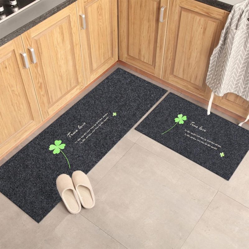 Kitchen & Table Linens |  Kitchen Rugs Mats Washable Non Skid Slip – Made Of Polypropylene 2 Pieces Sets Home Decor & Cleaning Four Leaf Clover-bkgn