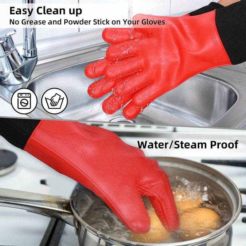 Kitchen & Table Linens |  Oven Mitts, Oven Gloves Waterproof & Heat Resistant, Silicone Bbq Gloves, 14 Inches Long Non-Slip Potholder For Barbecue, Cooking, Baking Home Decor & Cleaning black