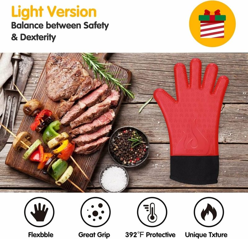 Kitchen & Table Linens |  Oven Mitts, Oven Gloves Waterproof & Heat Resistant, Silicone Bbq Gloves, 14 Inches Long Non-Slip Potholder For Barbecue, Cooking, Baking Home Decor & Cleaning black