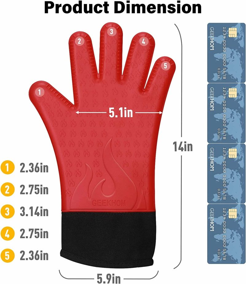 Kitchen & Table Linens |  Oven Mitts, Oven Gloves Waterproof & Heat Resistant, Silicone Bbq Gloves, 14 Inches Long Non-Slip Potholder For Barbecue, Cooking, Baking Home Decor & Cleaning black