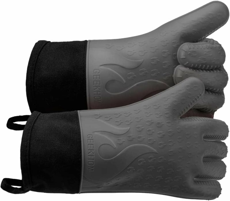 Kitchen & Table Linens |  Oven Mitts, Oven Gloves Waterproof & Heat Resistant, Silicone Bbq Gloves, 14 Inches Long Non-Slip Potholder For Barbecue, Cooking, Baking Home Decor & Cleaning black