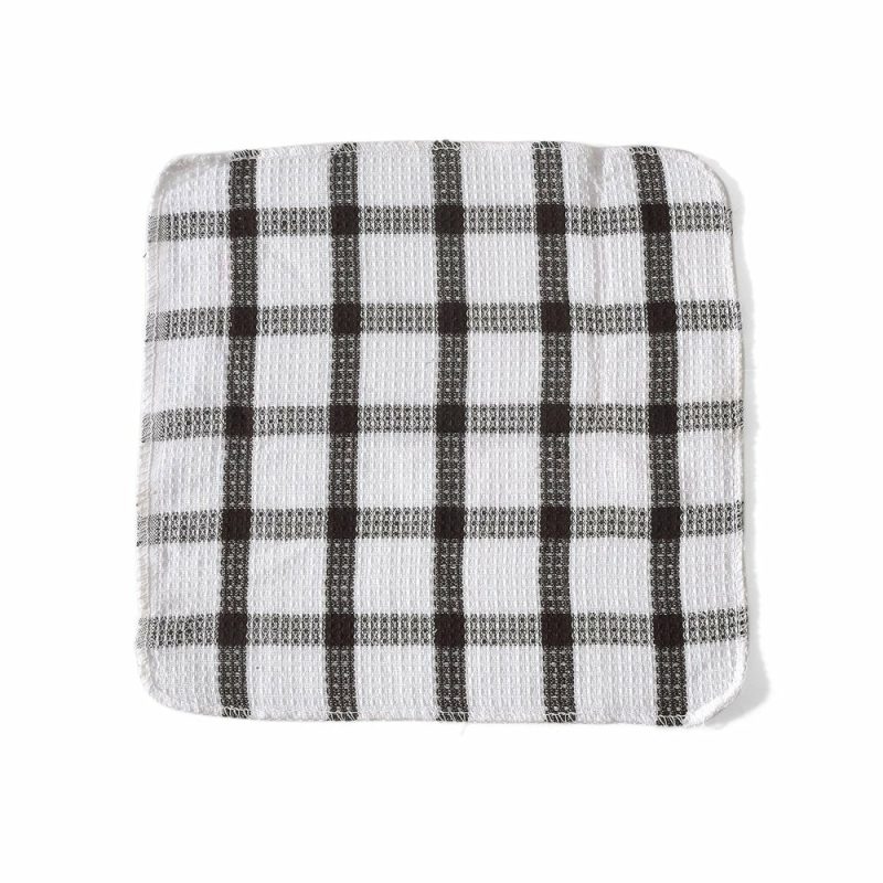 Kitchen & Table Linens |  Set Of 24 | 100% Cotton | 12 X 12 Inches | Checkered Pattern Brown Dish Towels Scrubbing Clothes Cleaning Rags Kitchen Essentials Home Decor & Cleaning brown