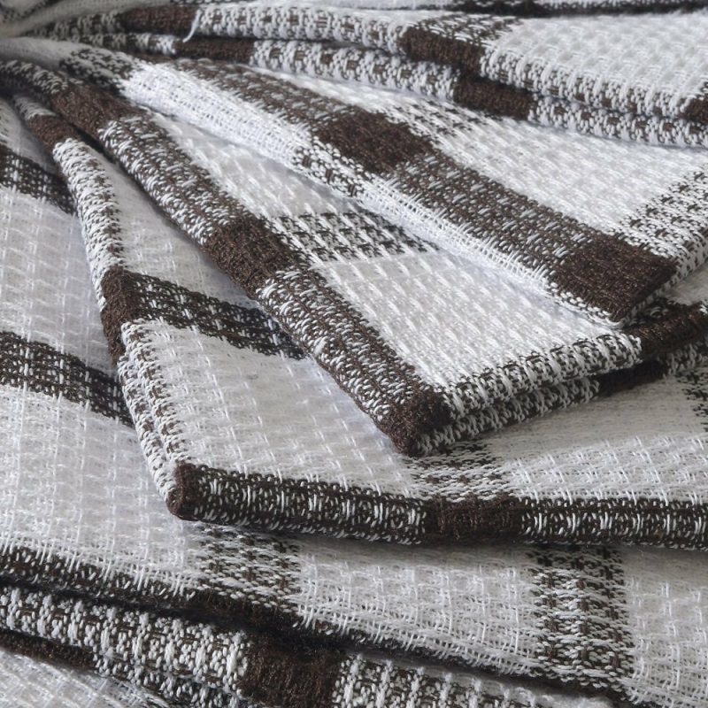 Kitchen & Table Linens |  Set Of 24 | 100% Cotton | 12 X 12 Inches | Checkered Pattern Brown Dish Towels Scrubbing Clothes Cleaning Rags Kitchen Essentials Home Decor & Cleaning brown