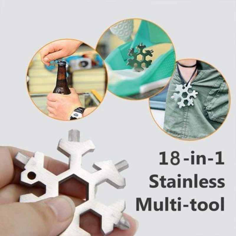 Kitchen Utensils & Gadgets |  18-In-1 Snowflake Multi-Tool, Stainless Combination Compact Portable Outdoor Products Tool Card Keychain Bottle Opener (Silver A) Home Decor & Cleaning DXBVS