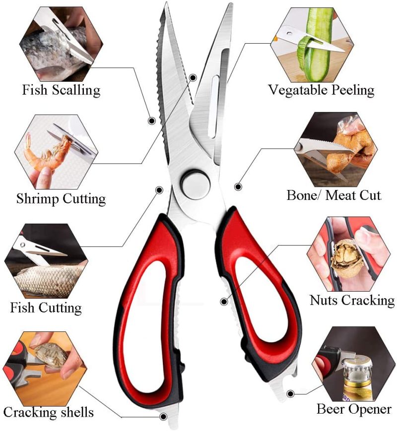 Kitchen Utensils & Gadgets |  6 Function Kitchen Scissors Shears For Chef Detachable With Magnetic Holder Cutlery & Knife Accessories Cutlery & Knife Accessories