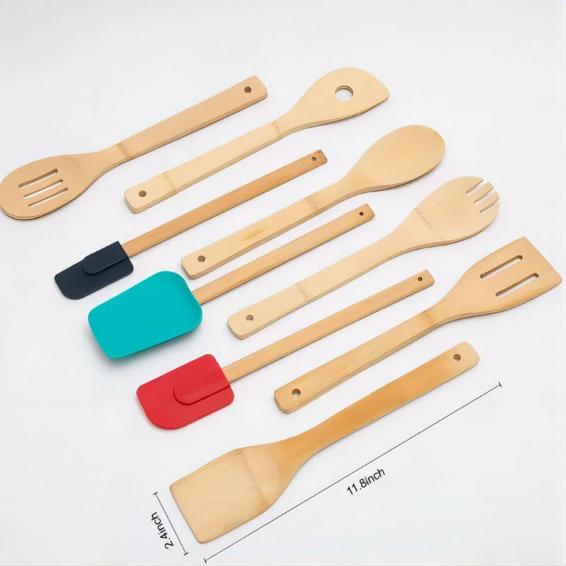 Kitchen Utensils & Gadgets |  9 Pieces100% Natural Bamboo Tool And Gadgets  Utensil Set For Cooking Home Decor & Cleaning Kitchen & Dining