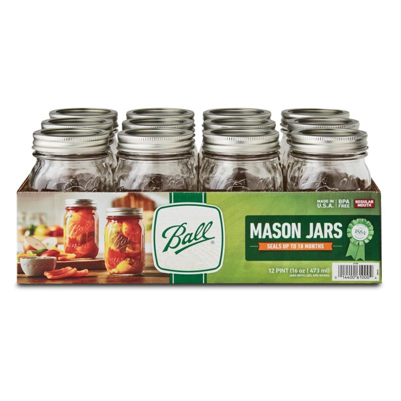 Kitchen Utensils & Gadgets |  Ball, Glass Mason Jar With Lid & Band, Regular Mouth, 16 Oz, 12 Count Home Decor & Cleaning 12