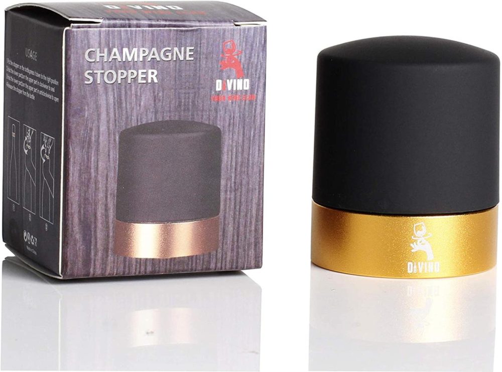 Kitchen Utensils & Gadgets |  Champagne Stopper With Aluminium Ring, Professional Bottle Sealer For Champagne, Cava, Prosecco & Sparkling Wine, Saver Plug, Compact Champagne Bottle Plug (Gold, Champagne) Home Decor & Cleaning DiVino