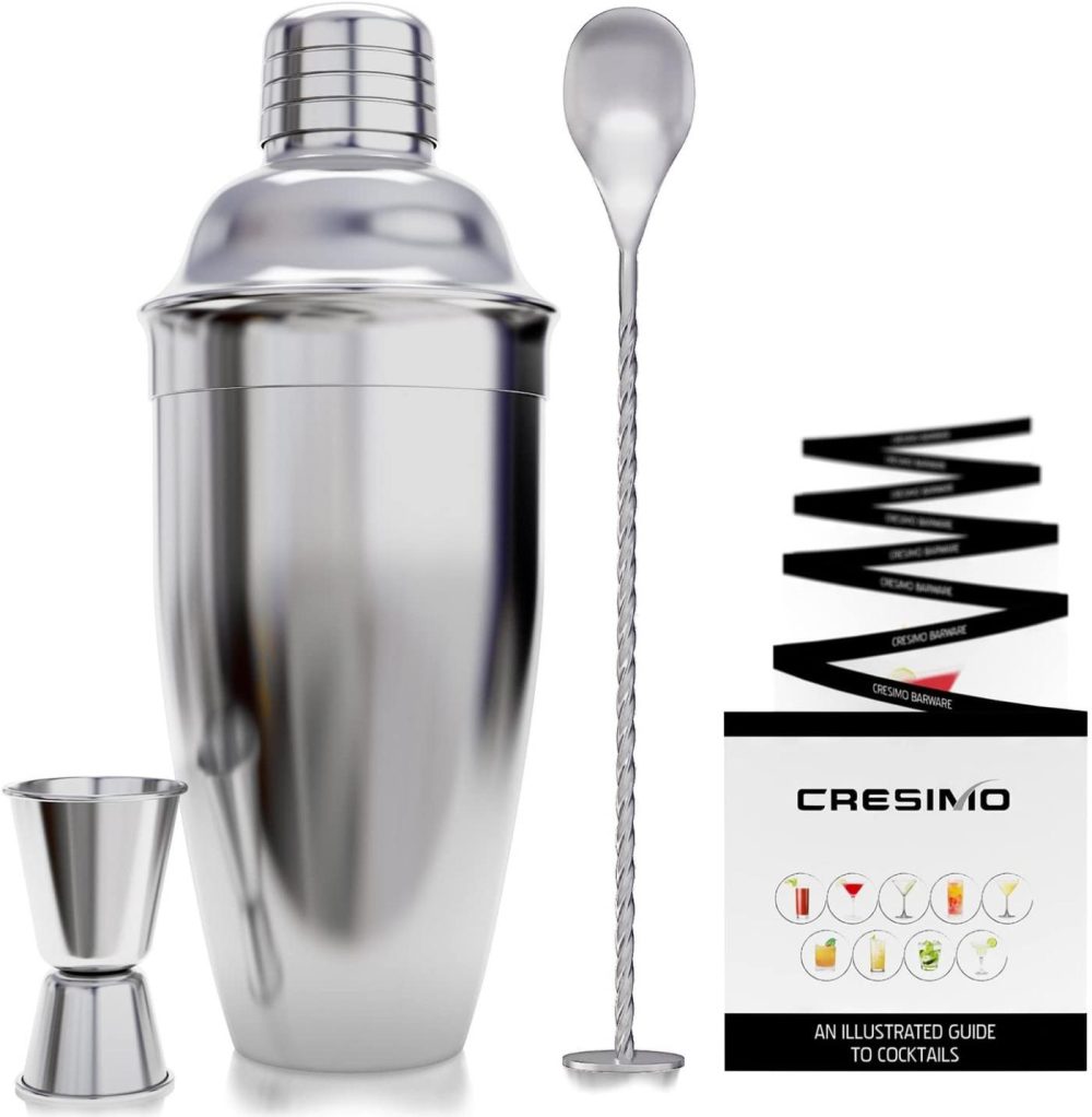 Kitchen Utensils & Gadgets |  Cocktail Shaker Set By Cresimo – Stainless Steel Bartending Kit With 24 Ounce Cocktail Shaker With Built In Drink Strainer, Measuring Jigger, Mixing Spoon & Drink Recipe Guide – Professional Bar Tools Home Decor & Cleaning CRESIMO