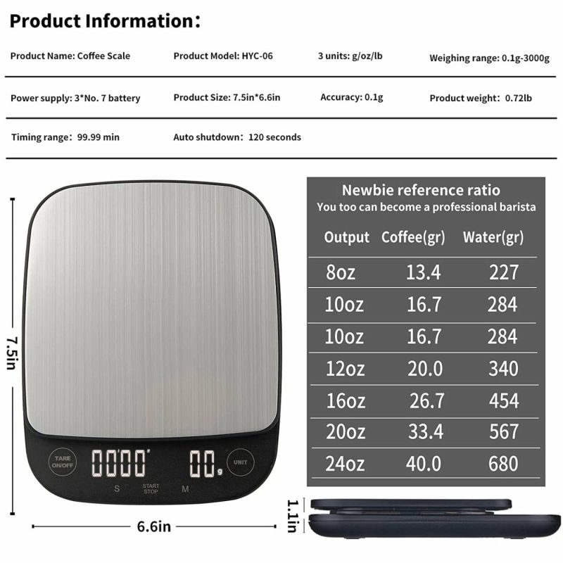 Kitchen Utensils & Gadgets |  Digital Kitchen Scale For Food Ounces And Grams, Gram Scale For Cooking, Baking, 3Kg/0.1G Super Accurate, With Timer, Hidden Lcd, Tare Function, Easy To Clean And Store (Black) Home Decor & Cleaning kFC black