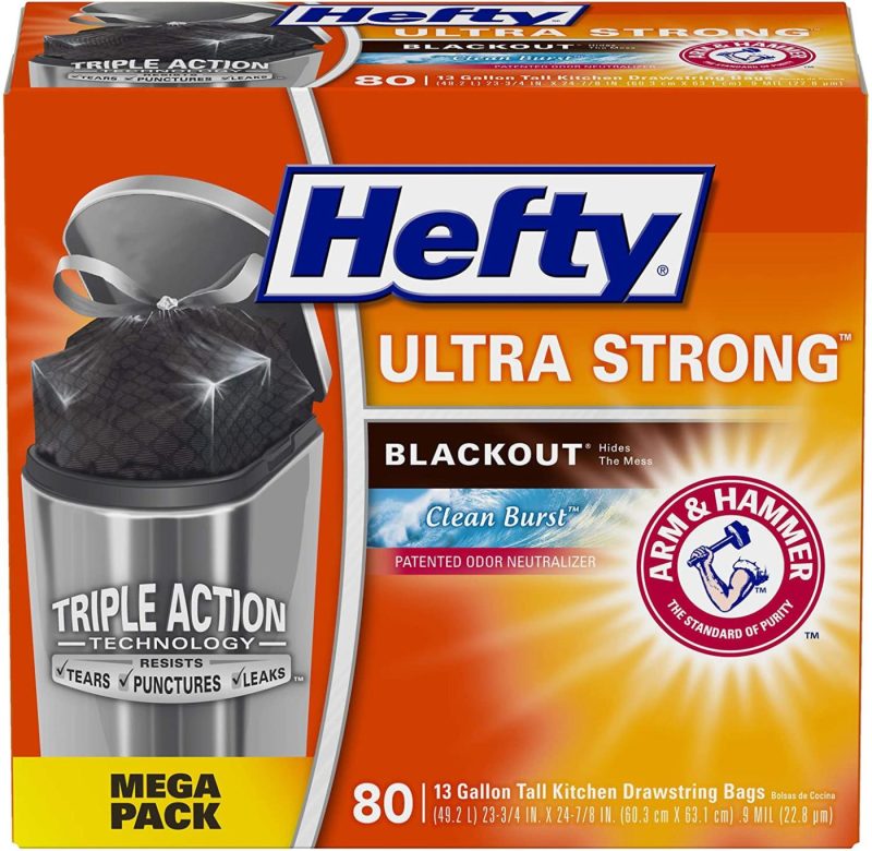 Kitchen Utensils & Gadgets |  Hefty Ultra Strong Tall Kitchen Trash Bags, Blackout, Clean Burst, 13 Gallon (Packaging May Vary) Home Decor & Cleaning Clean Burst - 80 Count