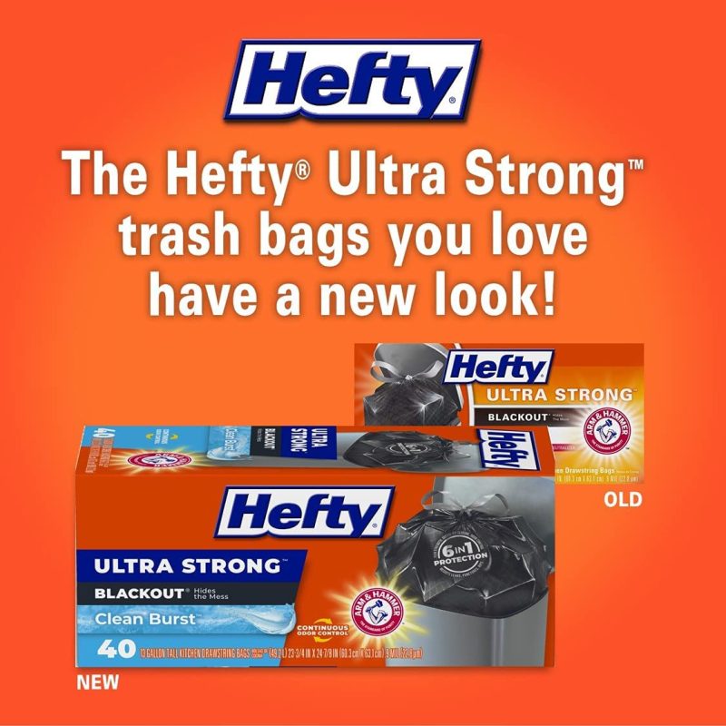 Kitchen Utensils & Gadgets |  Hefty Ultra Strong Tall Kitchen Trash Bags, Blackout, Clean Burst, 13 Gallon (Packaging May Vary) Home Decor & Cleaning Clean Burst - 80 Count