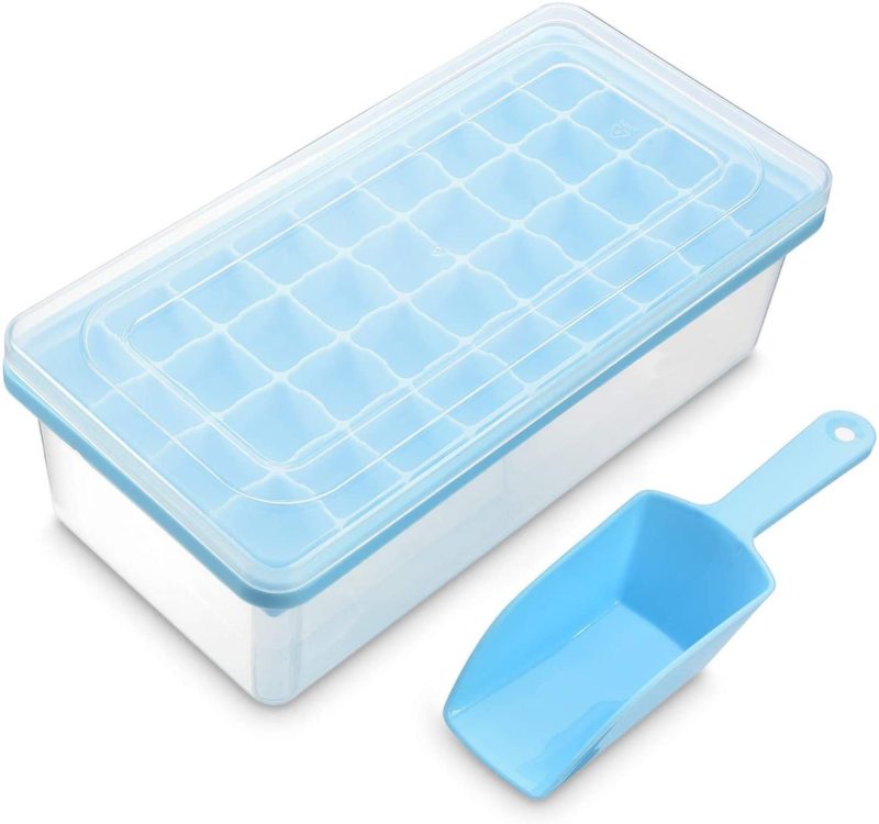 Kitchen Utensils & Gadgets |  Ice Cube Tray With Lid And Bin – Silicone Ice Tray For Freezer | Comes With Ice Container, Scoop And Cover | Good Size Ice Bucket (Blue) Home Decor & Cleaning Blue