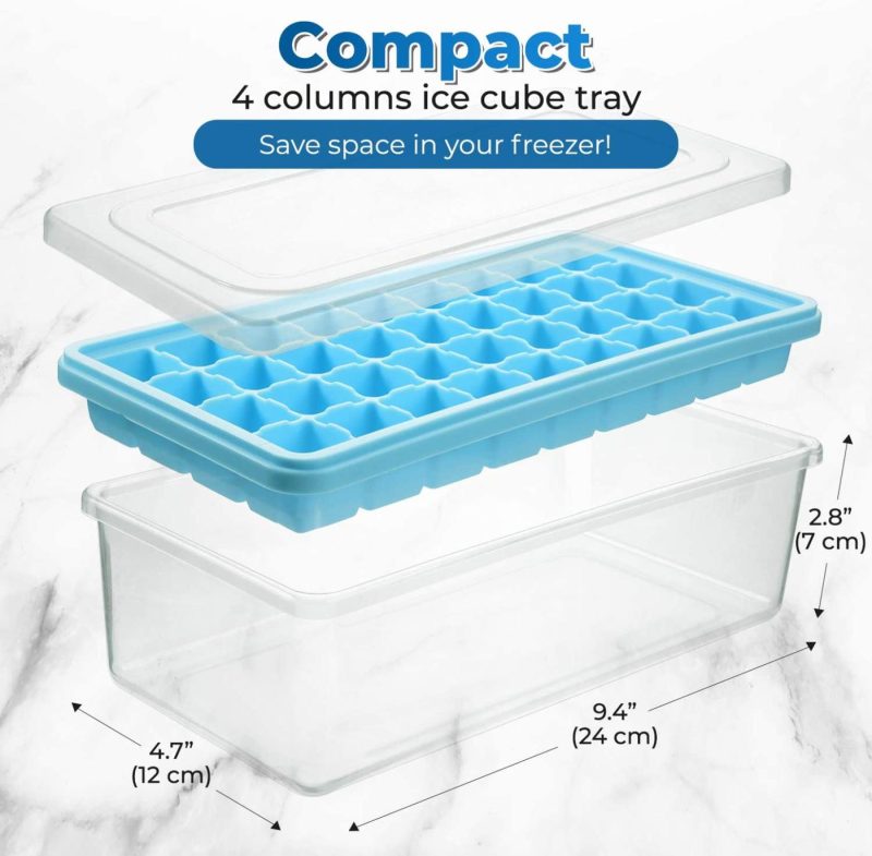 Kitchen Utensils & Gadgets |  Ice Cube Tray With Lid And Bin – Silicone Ice Tray For Freezer | Comes With Ice Container, Scoop And Cover | Good Size Ice Bucket (Blue) Home Decor & Cleaning Blue