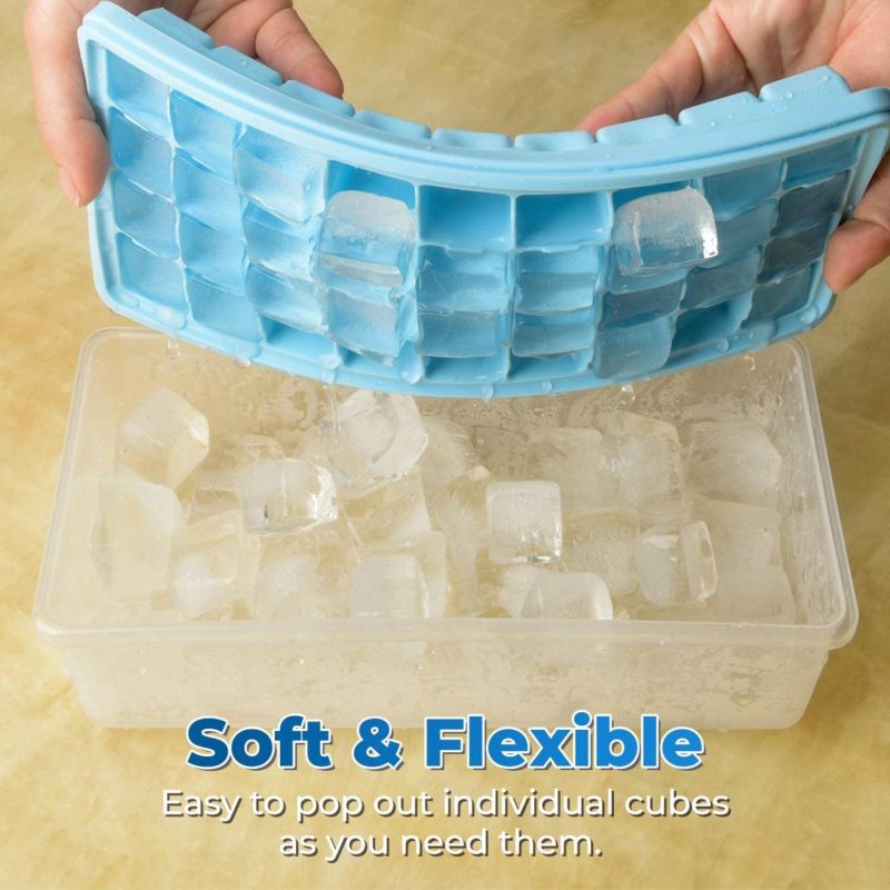 Kitchen Utensils & Gadgets |  Ice Cube Tray With Lid And Bin – Silicone Ice Tray For Freezer | Comes With Ice Container, Scoop And Cover | Good Size Ice Bucket (Blue) Home Decor & Cleaning Blue