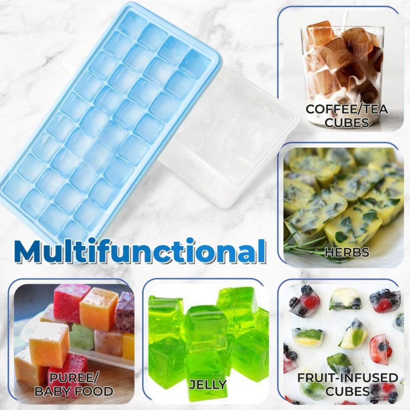 Kitchen Utensils & Gadgets |  Ice Cube Tray With Lid And Bin – Silicone Ice Tray For Freezer | Comes With Ice Container, Scoop And Cover | Good Size Ice Bucket (Blue) Home Decor & Cleaning Blue