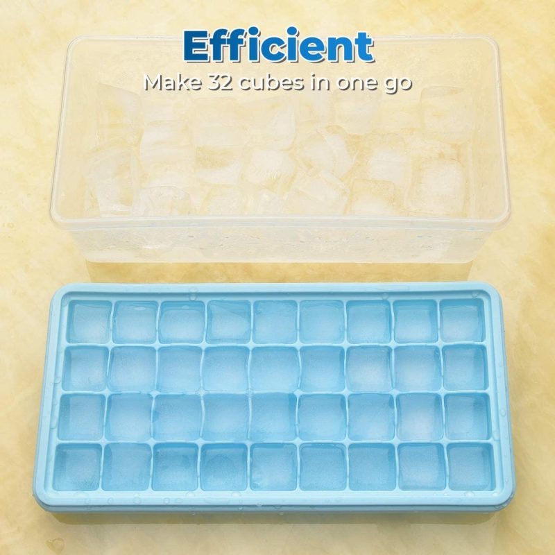 Kitchen Utensils & Gadgets |  Ice Cube Tray With Lid And Bin – Silicone Ice Tray For Freezer | Comes With Ice Container, Scoop And Cover | Good Size Ice Bucket (Blue) Home Decor & Cleaning Blue