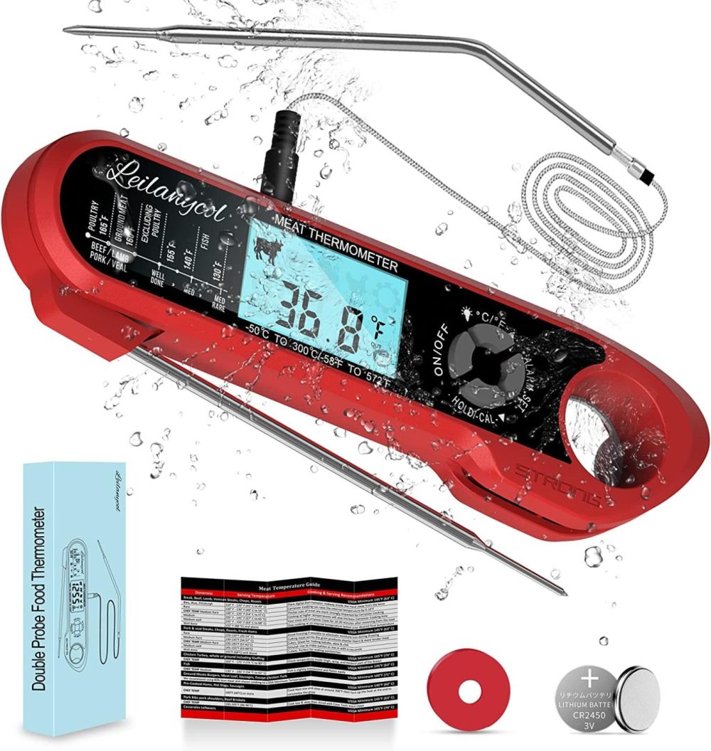 Kitchen Utensils & Gadgets |  Instant Read Meat Thermometer For Cooking |Waterproof Dual Probe Meat Thermometer For Kitchen Oven Smoker Deep Fry Grill Bbq Candy Cooking With Backlight, Built-In Magnet, Temperature Alarm Home Decor & Cleaning Kitchen & Dining