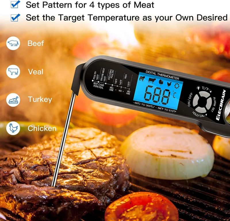 Kitchen Utensils & Gadgets |  Meat Thermometer, Instant Read Food Thermometer, Dual Probe 2 In 1 Waterproof Oven Thermometer With Alarm, Backlight, Calibration For Kitchen, Cooking, Bbq And Oil Deep Frying Home Decor & Cleaning ELECBRAiN