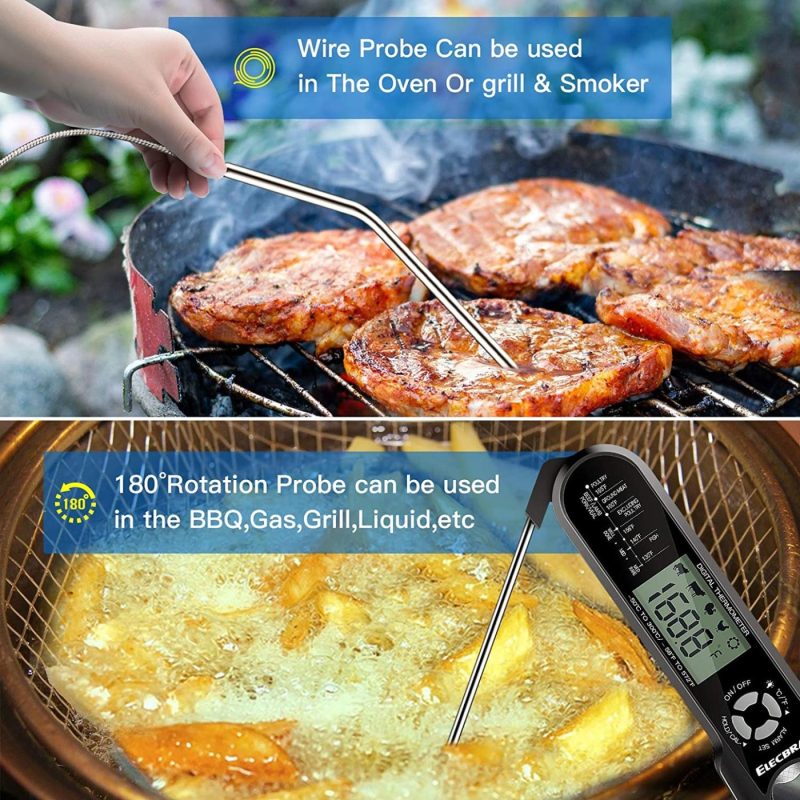 Kitchen Utensils & Gadgets |  Meat Thermometer, Instant Read Food Thermometer, Dual Probe 2 In 1 Waterproof Oven Thermometer With Alarm, Backlight, Calibration For Kitchen, Cooking, Bbq And Oil Deep Frying Home Decor & Cleaning ELECBRAiN