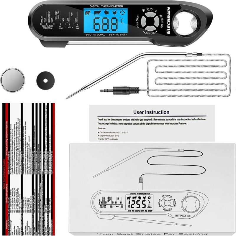 Kitchen Utensils & Gadgets |  Meat Thermometer, Instant Read Food Thermometer, Dual Probe 2 In 1 Waterproof Oven Thermometer With Alarm, Backlight, Calibration For Kitchen, Cooking, Bbq And Oil Deep Frying Home Decor & Cleaning ELECBRAiN