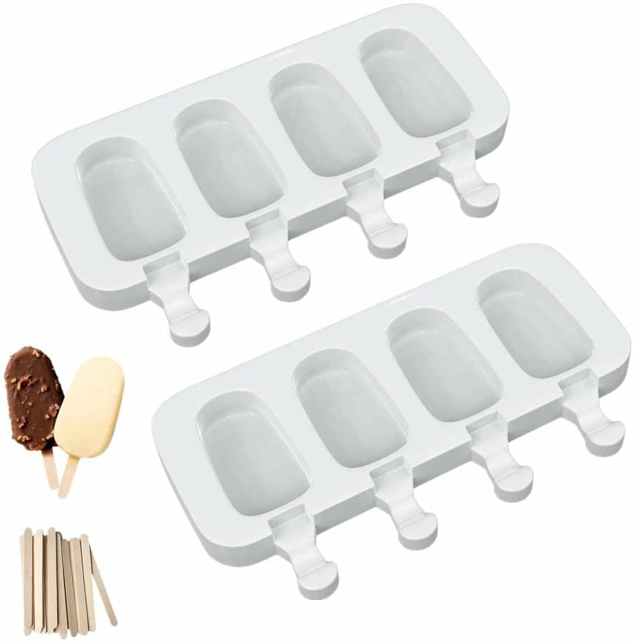 Kitchen Utensils & Gadgets |  Popsicle Molds Set Of 2, Ice Pop Molds Silicone 4 Cavities Ice Cream Mold Oval Cake Pop Mold With 50 Wooden Sticks For Diy Popsicle, Clear Home Decor & Cleaning Clear