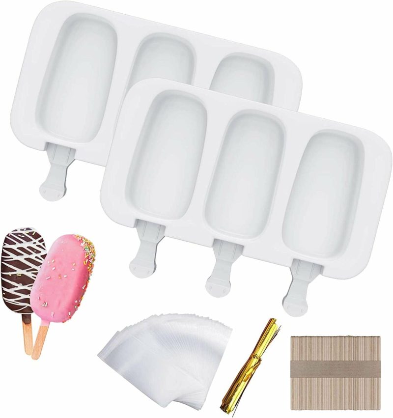 Kitchen Utensils & Gadgets |  Popsicle Molds Set Of 2, Ice Pop Molds Silicone 4 Cavities Ice Cream Mold Oval Cake Pop Mold With 50 Wooden Sticks For Diy Popsicle, Clear Home Decor & Cleaning Clear