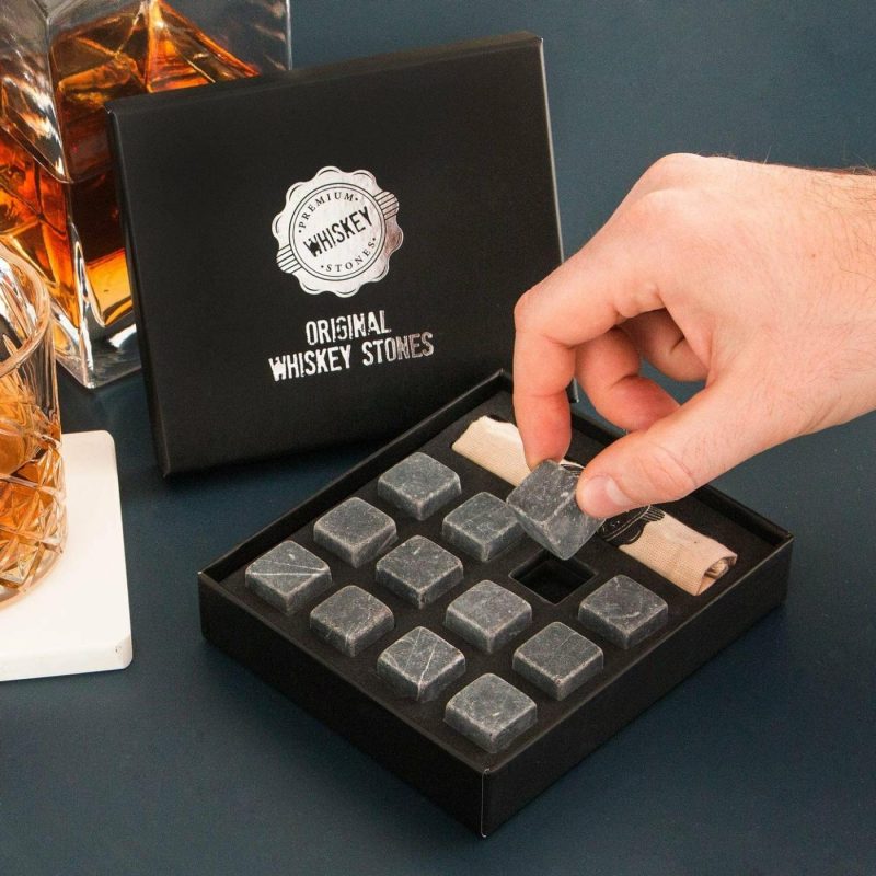 Kitchen Utensils & Gadgets |  Premium Whiskey Stones Gift Set With 12 Pcs Stones And Bag. Whiskey, Bourbon, Cognac, Scotch,Gin, Wine Beverage. Marble Reusable Ice Cubes. Birthday Gift For Whiskey Lovers.… (Dark Grey) Home Decor & Cleaning Dark Gray