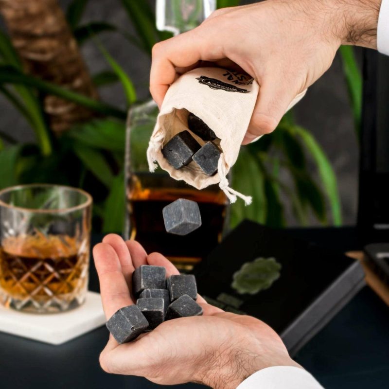 Kitchen Utensils & Gadgets |  Premium Whiskey Stones Gift Set With 12 Pcs Stones And Bag. Whiskey, Bourbon, Cognac, Scotch,Gin, Wine Beverage. Marble Reusable Ice Cubes. Birthday Gift For Whiskey Lovers.… (Dark Grey) Home Decor & Cleaning Dark Gray