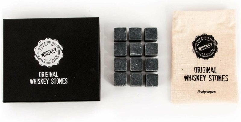 Kitchen Utensils & Gadgets |  Premium Whiskey Stones Gift Set With 12 Pcs Stones And Bag. Whiskey, Bourbon, Cognac, Scotch,Gin, Wine Beverage. Marble Reusable Ice Cubes. Birthday Gift For Whiskey Lovers.… (Dark Grey) Home Decor & Cleaning Dark Gray