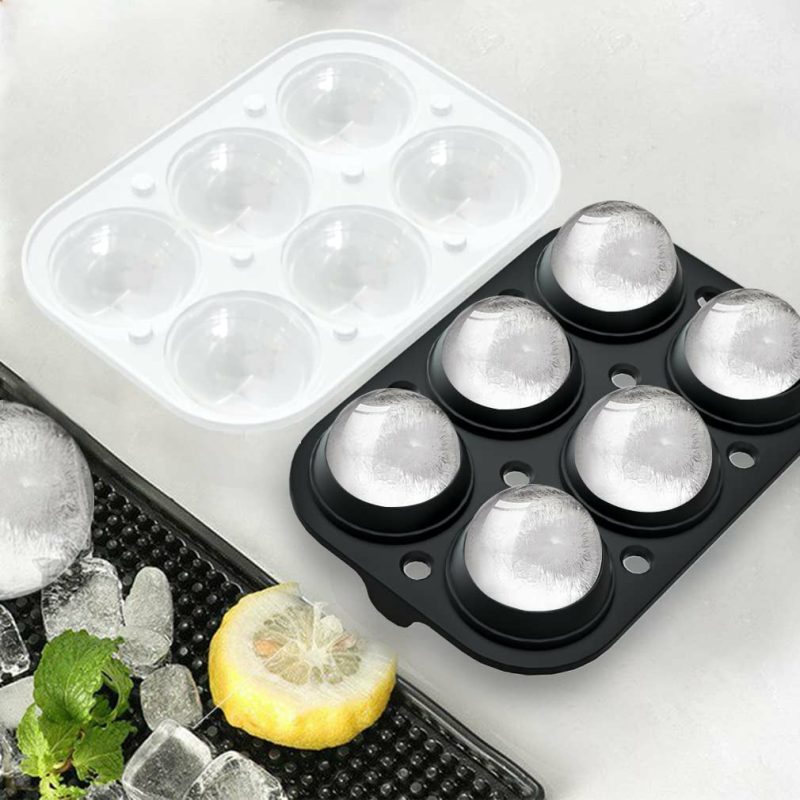 Kitchen Utensils & Gadgets |  (Set Of 2), Sphere Ice Ball Maker With Lid & Large Square Ice Cube Maker Home Decor & Cleaning black