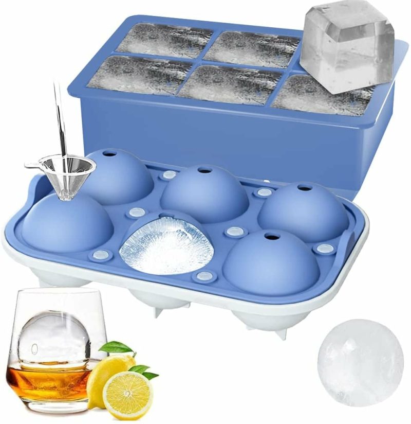 Kitchen Utensils & Gadgets |  (Set Of 2), Sphere Ice Ball Maker With Lid & Large Square Ice Cube Maker Home Decor & Cleaning black