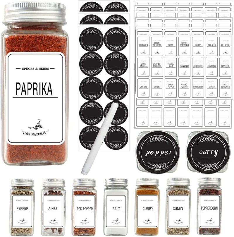 Kitchen Utensils & Gadgets |  Spice Jar Labels – 198 Preprinted Spice Stickers With Marker. Water Resistant, Farmhouse Pantry Labels Great For Herb &Spice Organization Spice Rack Home Decor & Cleaning AOOEVAL