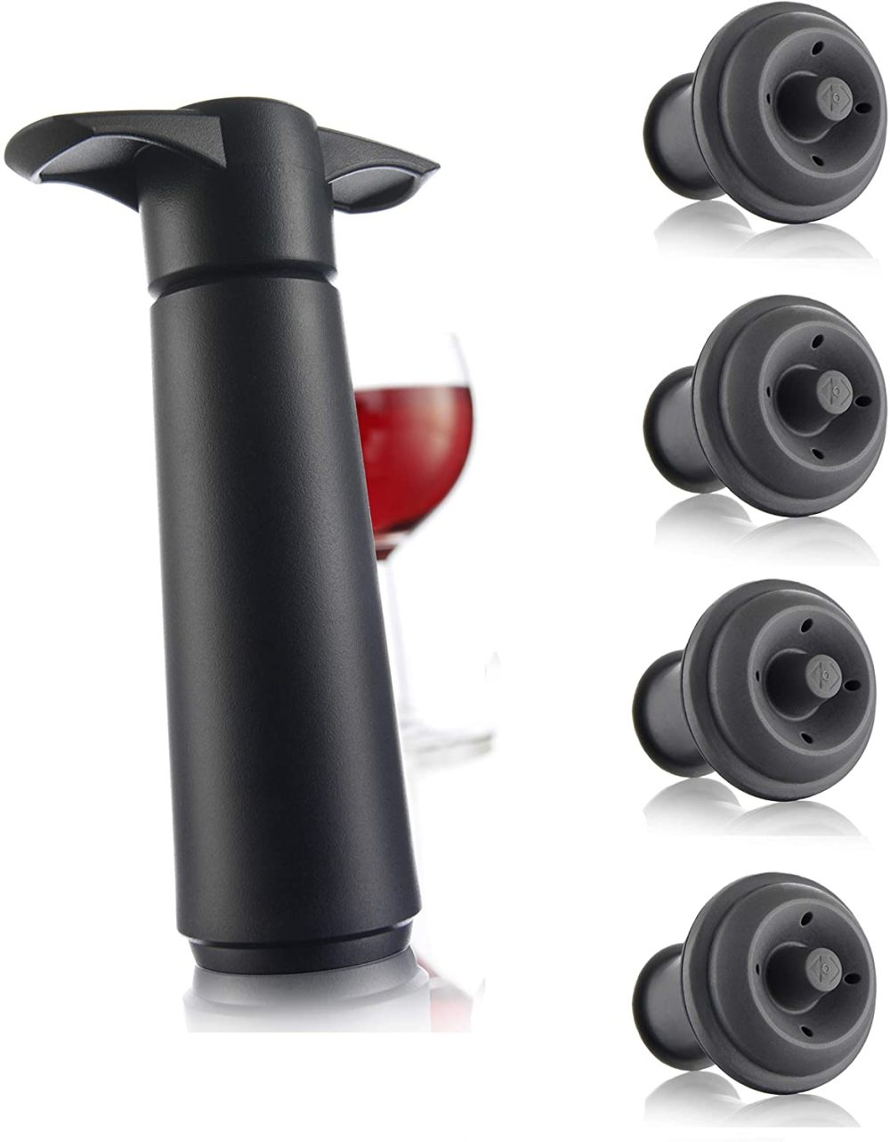 Kitchen Utensils & Gadgets |  Vacu Vin Wine Saver Pump With 2 X Vacuum Bottle Stoppers – Black (Black Pump + 4 Stoppers) Home Decor & Cleaning Black Pump + 4 Stoppers