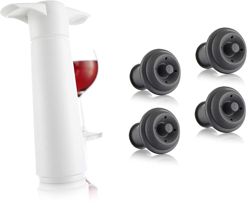 Kitchen Utensils & Gadgets |  Vacu Vin Wine Saver Pump With 2 X Vacuum Bottle Stoppers (White With 4 Wine Stoppers) Home Decor & Cleaning Kitchen & Dining