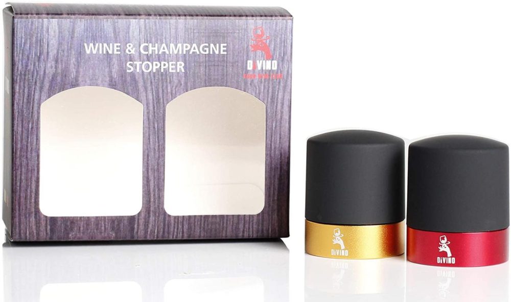 Kitchen Utensils & Gadgets |  Wine And Champagne Stopper With Aluminium Ring, Professional Bottle Sealer For Wine, Champagne, Cava, Prosecco & Sparkling Wine, Saver Plug, Compact Bottle Plug Set Of 2 (Gold & Red, Champagne & Wine) Home Decor & Cleaning DiVino