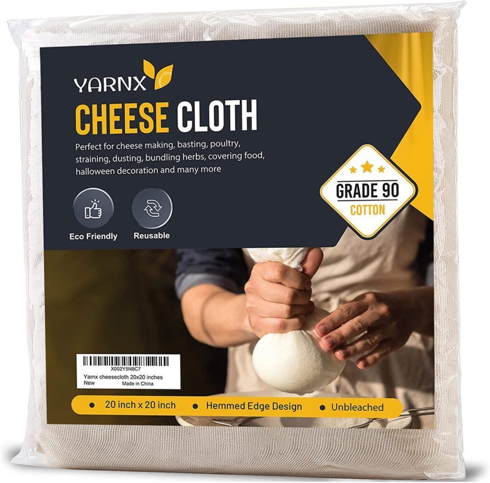 Kitchen Utensils & Gadgets |  Yarnx Reusable Cheesecloth 20X20 Inches Hemmed – Grade 90 Muslin Cloth – 100% Unbleached Organic Cotton Cheese Cloths For Straining, Filtering, Cooking & Baking Home Decor & Cleaning Kitchen & Dining