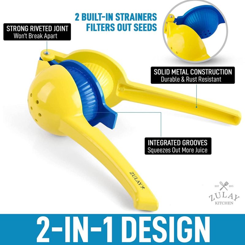 Kitchen Utensils & Gadgets |  Zulay Premium Quality Metal Lemon Lime Squeezer – Manual Citrus Press Juicer Home Decor & Cleaning Aspen Gold & Princess Blue