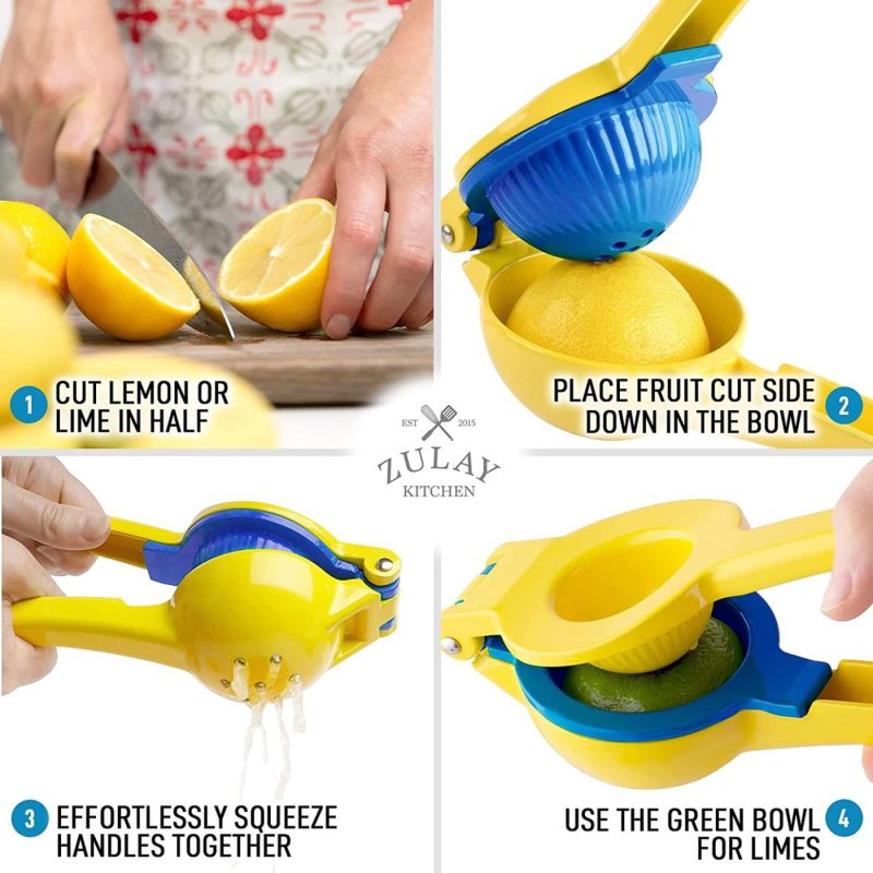 Kitchen Utensils & Gadgets |  Zulay Premium Quality Metal Lemon Lime Squeezer – Manual Citrus Press Juicer Home Decor & Cleaning Aspen Gold & Princess Blue