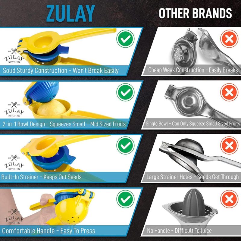 Kitchen Utensils & Gadgets |  Zulay Premium Quality Metal Lemon Lime Squeezer – Manual Citrus Press Juicer Home Decor & Cleaning Aspen Gold & Princess Blue