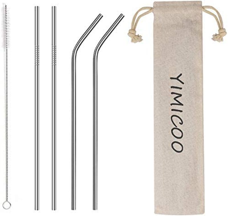 Kitchen Utensils & Gadgets |  Yimicoo 4Pcs Reusable Metal Straws,8.5" Stainless Steel Straws With Case -Cleaning Brush For 20/30 Oz For Tumblers (Silver) Home Decor & Cleaning Kitchen & Dining